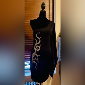 Radiant Sash One Shoulder Bodycon Dress with Gold Stud Embellishment